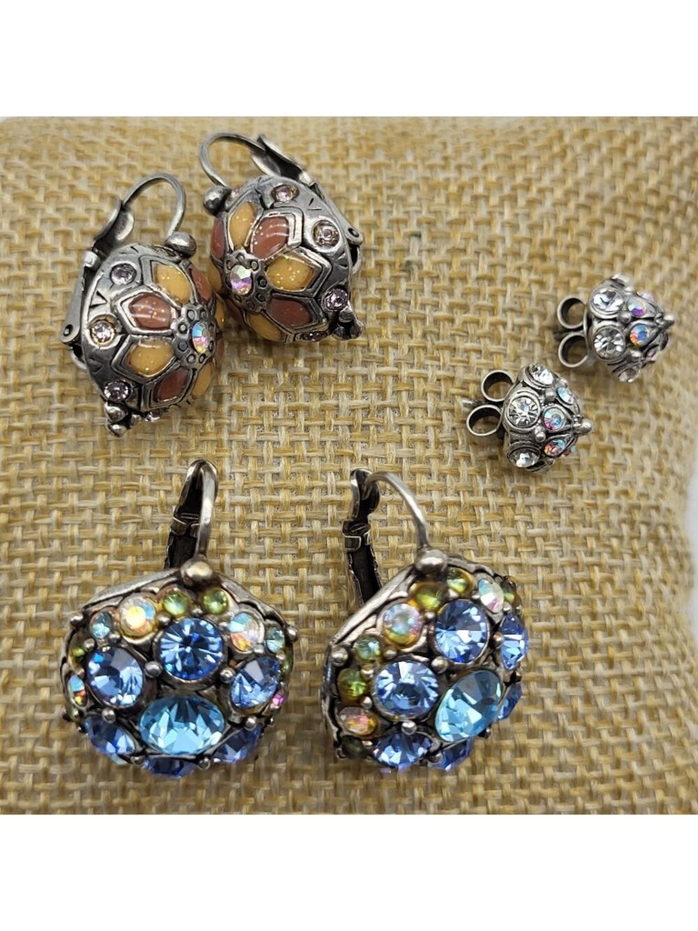 Fab Vintage Catherine Popesco earrings lot rhinestone enamel 3 pairs